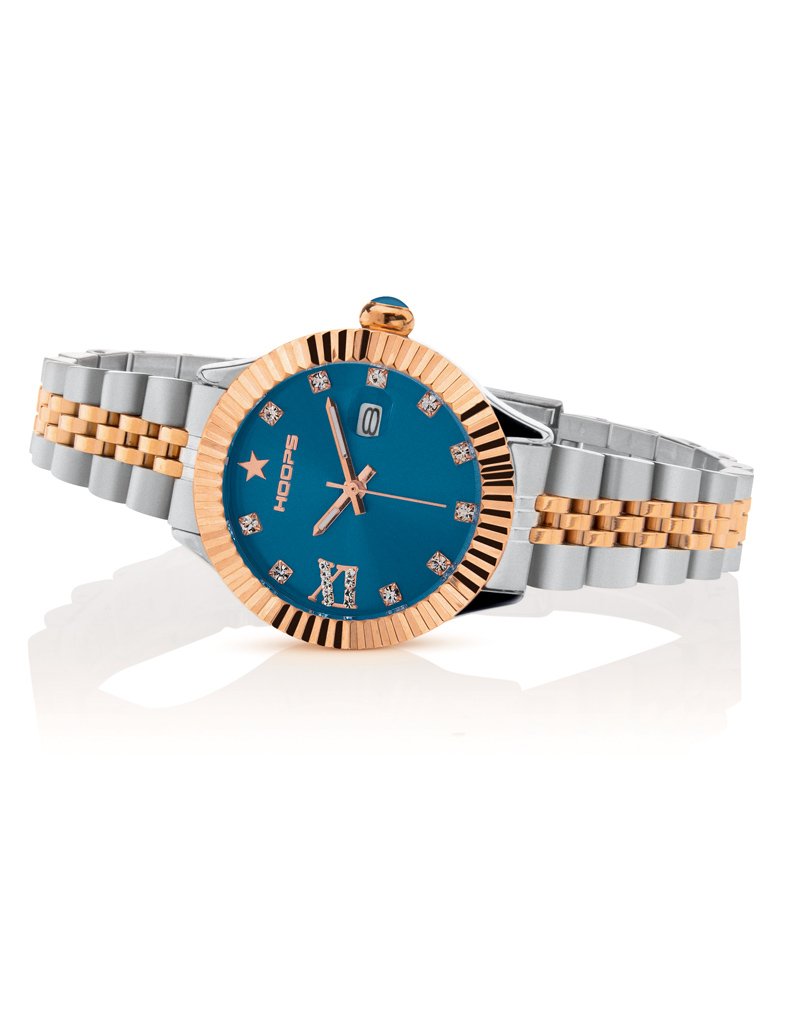 2619LSRG06 _OROLOGIO HOOPS NEW LUXURY DIAMONDS SILVER AND GOLD CLASSIC BLU